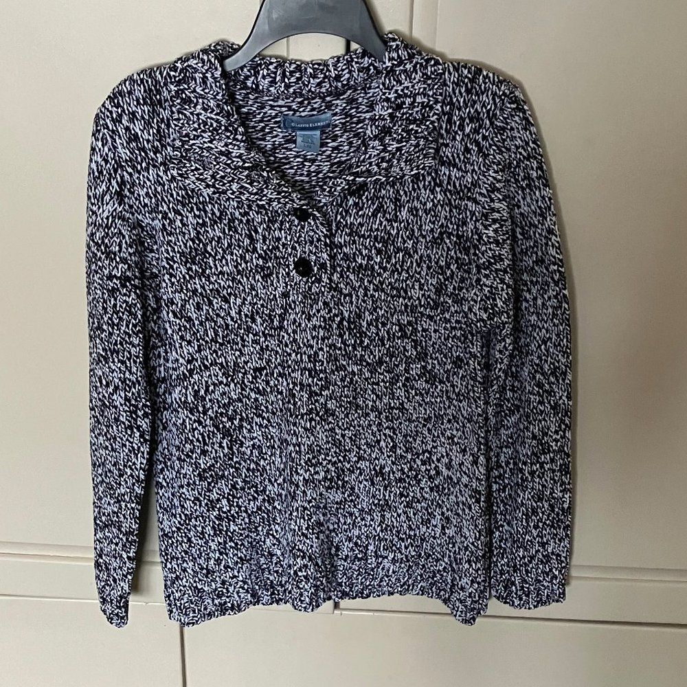 Womens Classic Elements Black & White Collared Sweater - Size L